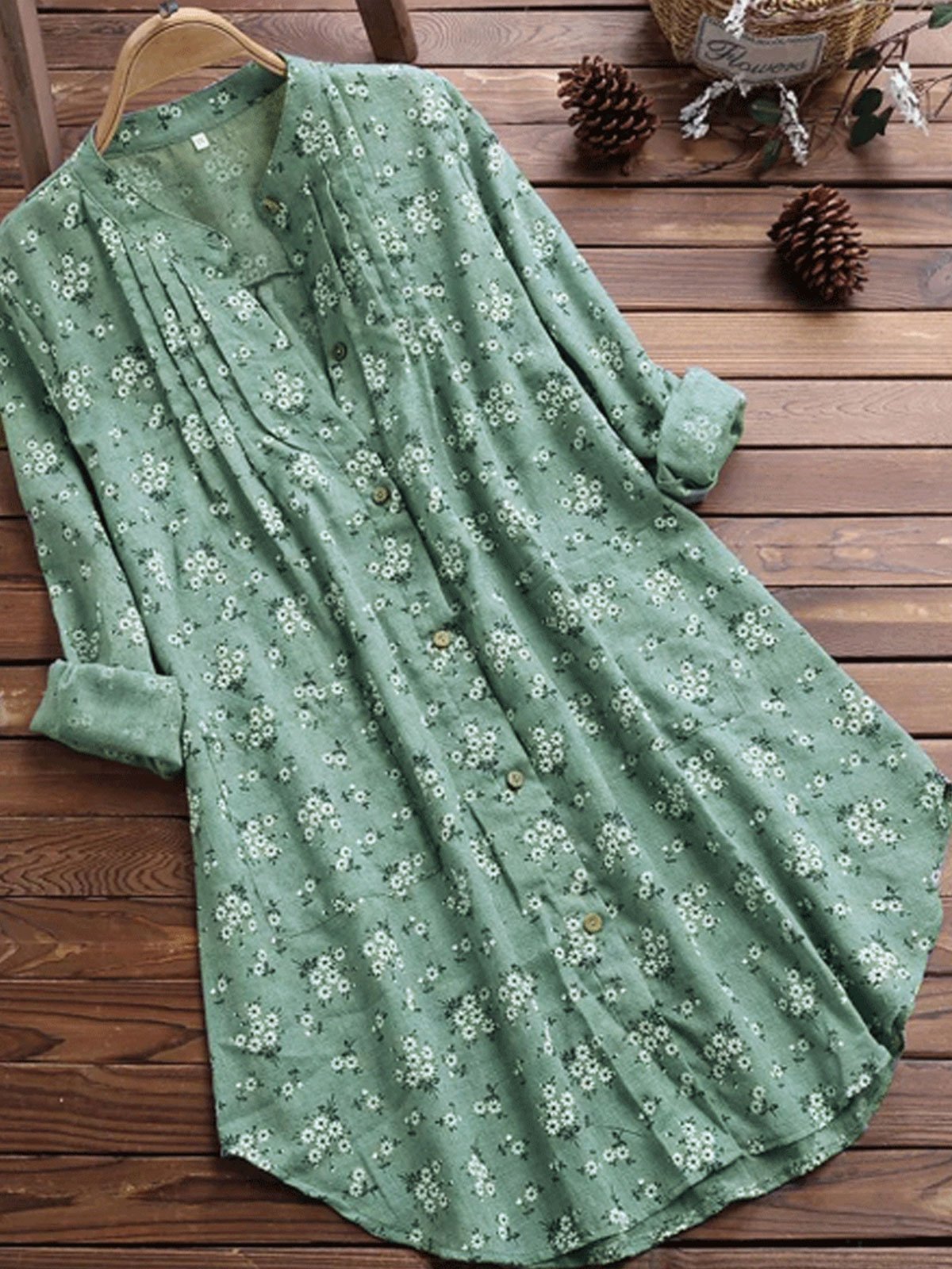 Floral Print Casual Stand Collar Long Sleeve Blouse