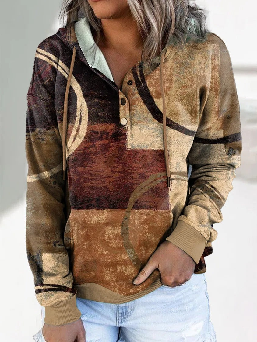 Multicolor Casual Geometric Printed Long Sleeve Hoodie