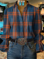 Vintage Plaid Long Sleeve Blouse