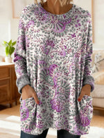 Women's Retro Floral Ethnic Art Print Casual Round Neck Long Sleeve Sweater