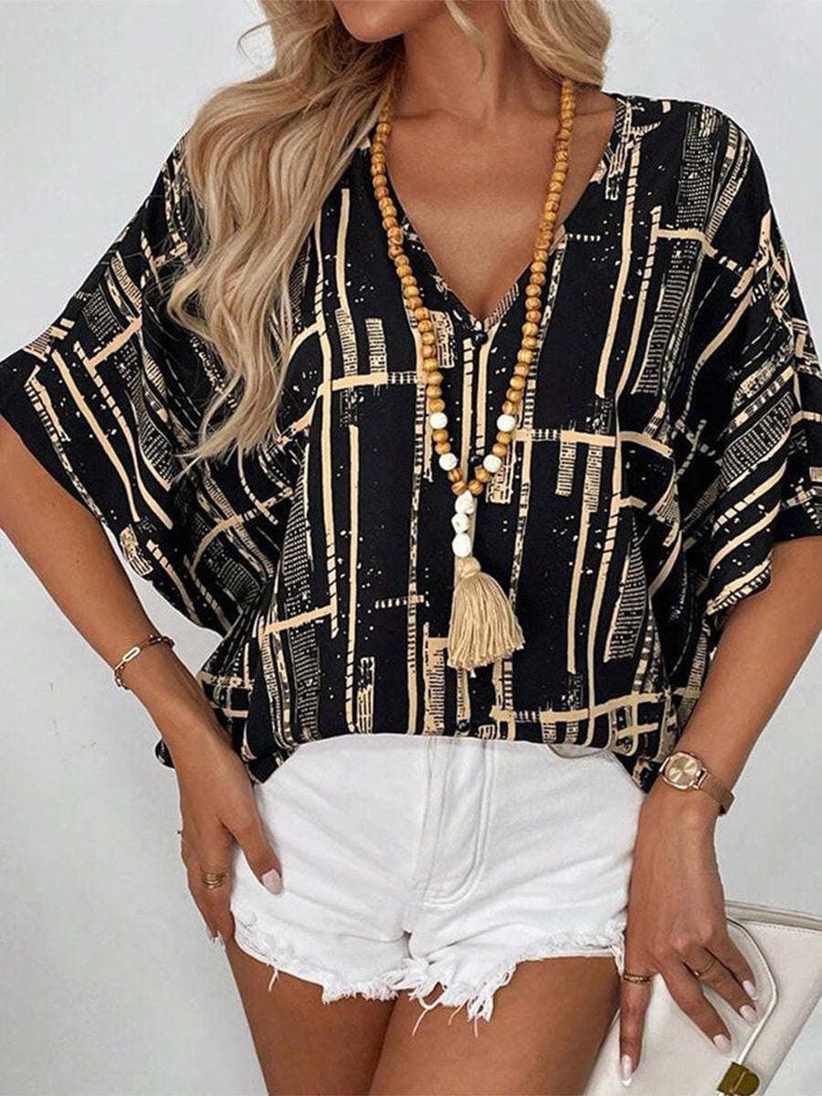 Casual Short Sleeve V-Neck Top