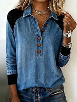 Blue Denim Button Front Long Sleeve Shirt