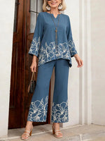 Blue Floral Print Two Piece Set