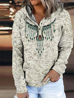 Green Casual Hooded Printed Long Sleeve Hoodie