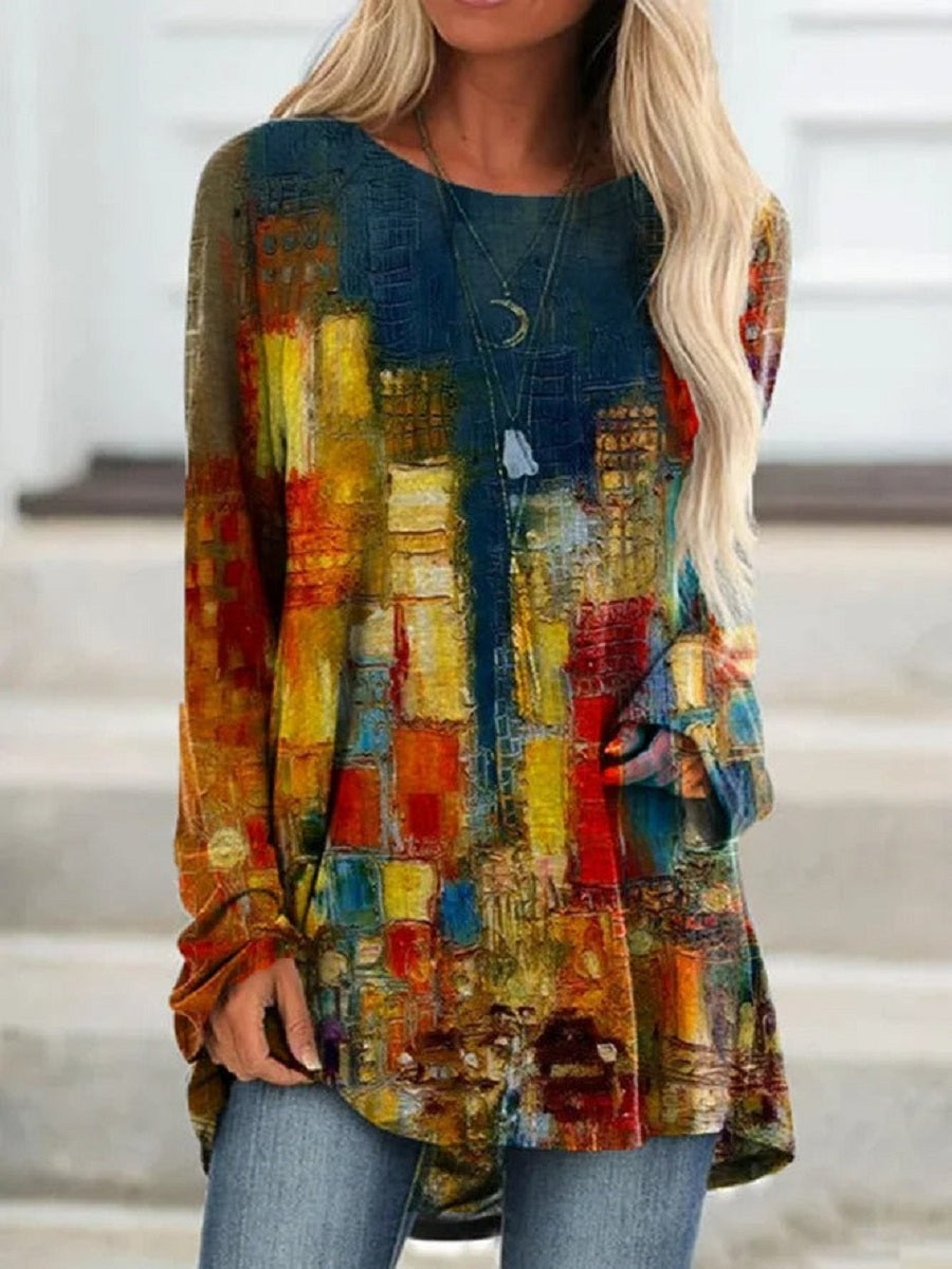 Multi Casual Round Neck Printed Long Sleeve Sweatshirts