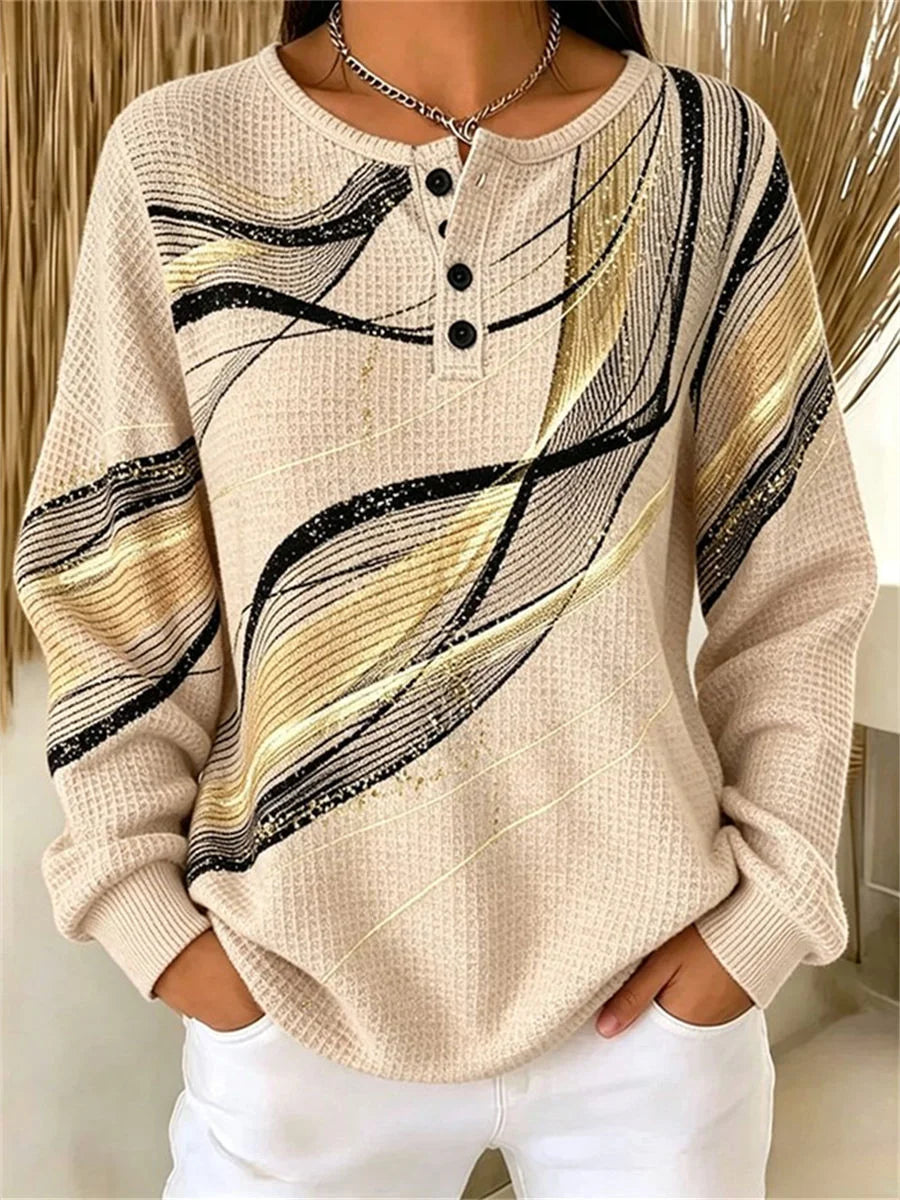 Casual Geometric Henley Collar Long Sleeve Sweatshirt