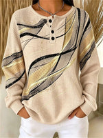 Casual Geometric Henley Collar Long Sleeve Sweatshirt