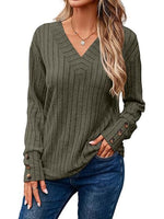 Plain Soft Long Sleeve V-neck Sweater