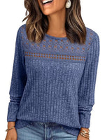 Casual Lace Round Neck Long Sleeve Plain Sweater