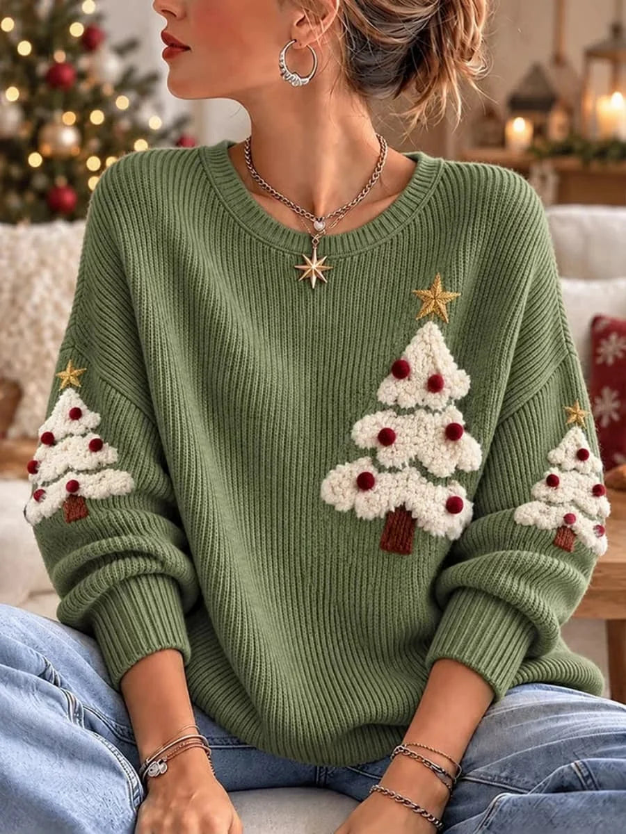 Casual Christmas Tree Crew Neck Long Sleeve Sweatshirt