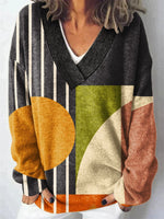 Minimalist Abstract Geometry Art Print V-Neck Long Sleeve Pullover Sweater