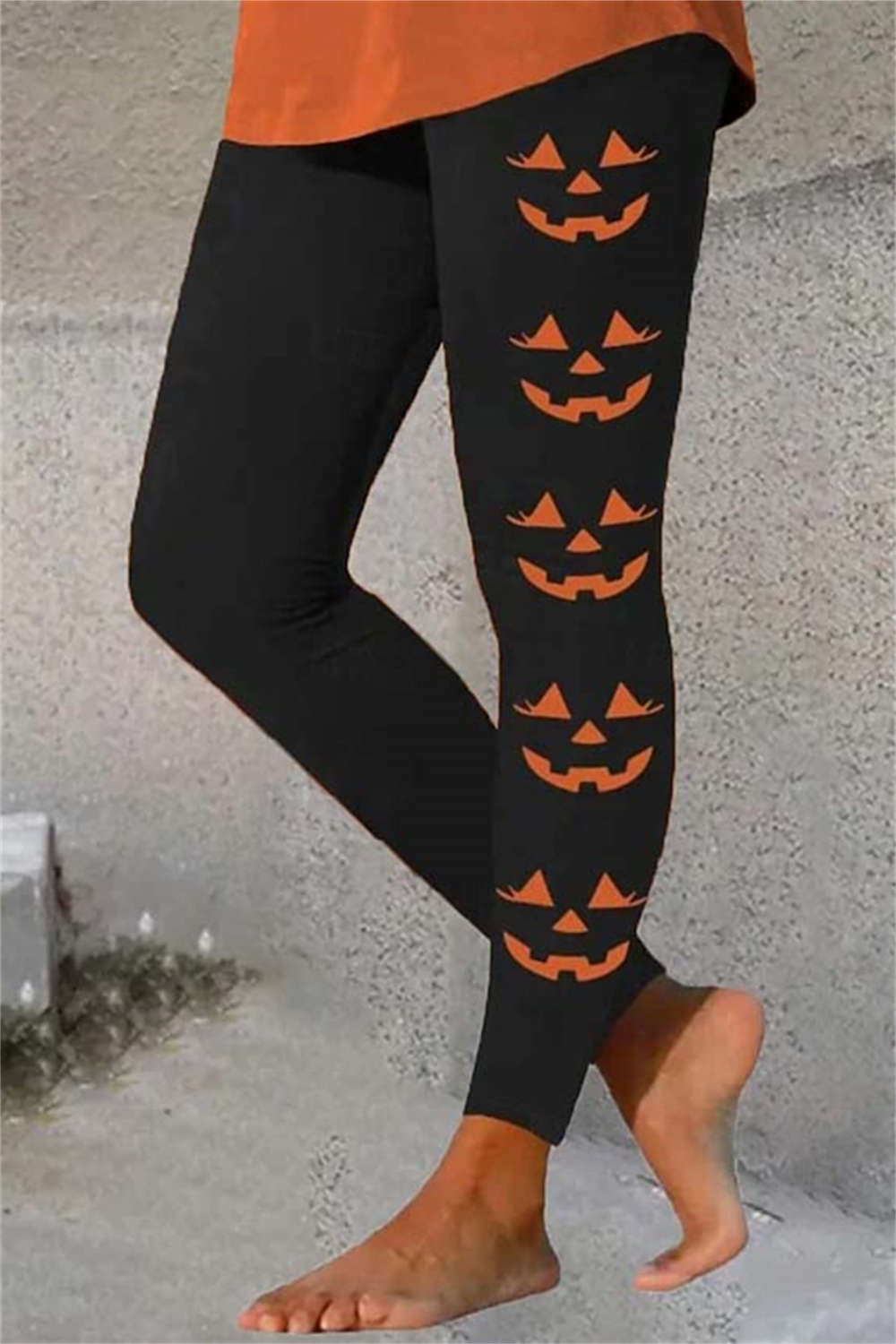 Women's Halloween Black Pumpkin Print High Waist Ankle Length Legging