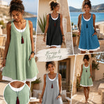 Women 2-in-1 Linen Sleeveless Pocket Summer Dress