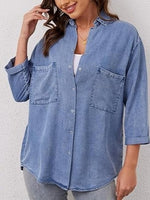Women's Loose Pocket Denim Shirt Tops