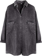 Women's Loose Pocket Denim Shirt Tops