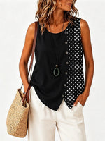 Women Crew Neck Color Block Polka Dot Sleeveless Casual Tank Top