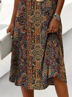 Women V Neck Sleeveless Boho Floral Print Loose A-Line Midi Dress