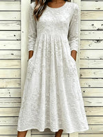 Women Crew Neck Half Sleeve 3D Floral Embroidery A-Line Maxi Summer Dress