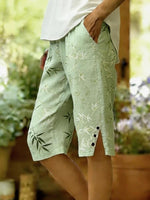 Casual Plants Print Lightgreen Natural Straight Capri Pants