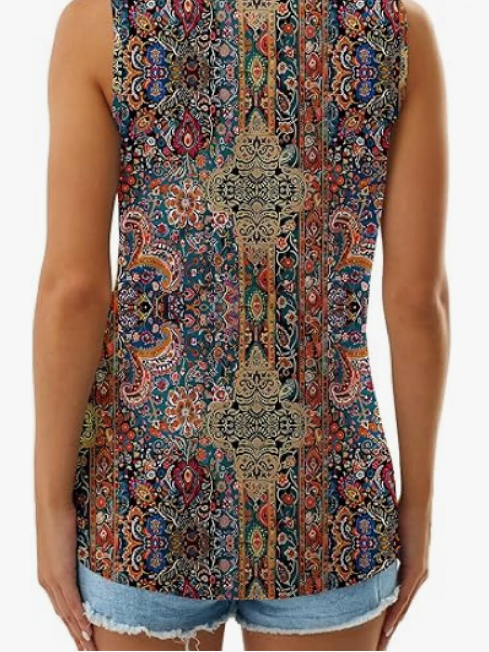 Vintage V Neck Abstract Boho Graphic Sleeveless Tank Top