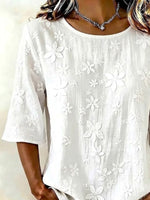 Women's Crew Neck Half Sleeve Floral Printing Regular Micro-Elasticity Regular Fit Blouse