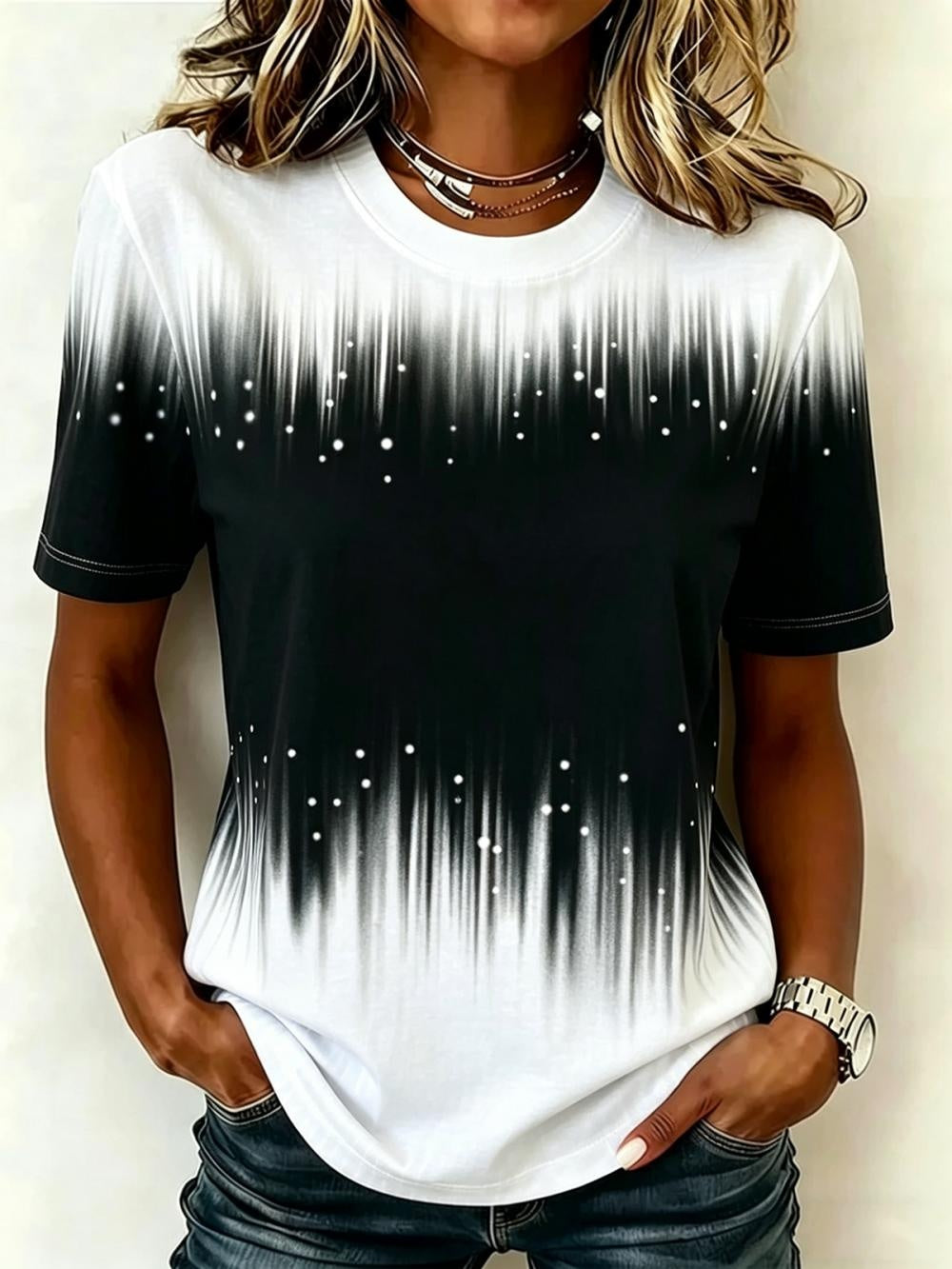 Casual Gradient Pattern Crew Neck Short Sleeve T-shirt