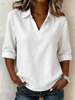 Shawl Collar Half Sleeve Plain Lightweight Loose Shirt For Women