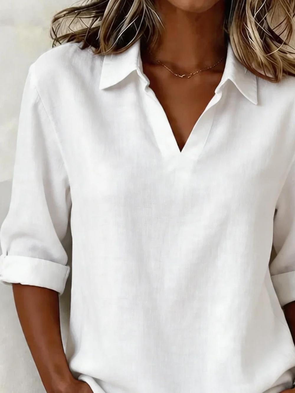 Shawl Collar Half Sleeve Plain Lightweight Loose Shirt For Women