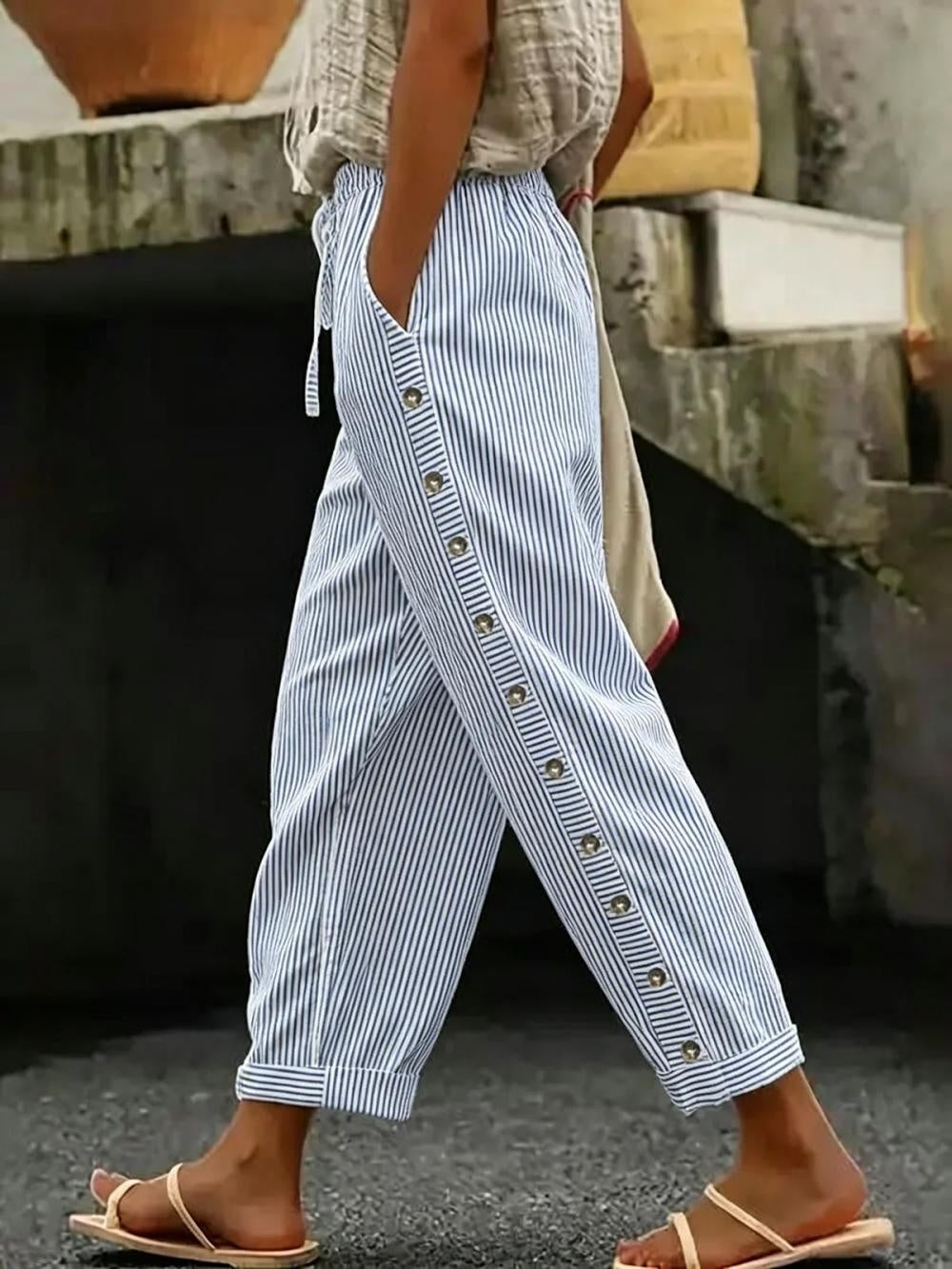 Women Striped Long Pants Vintage Spring/Fall Trousers