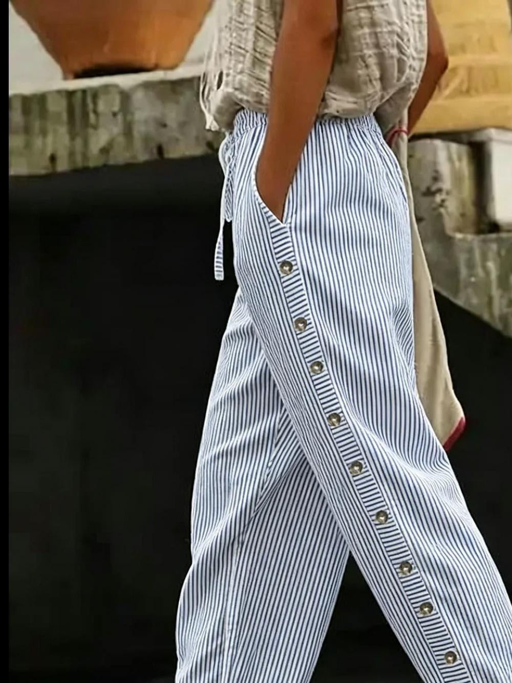 Women Striped Long Pants Vintage Spring/Fall Trousers