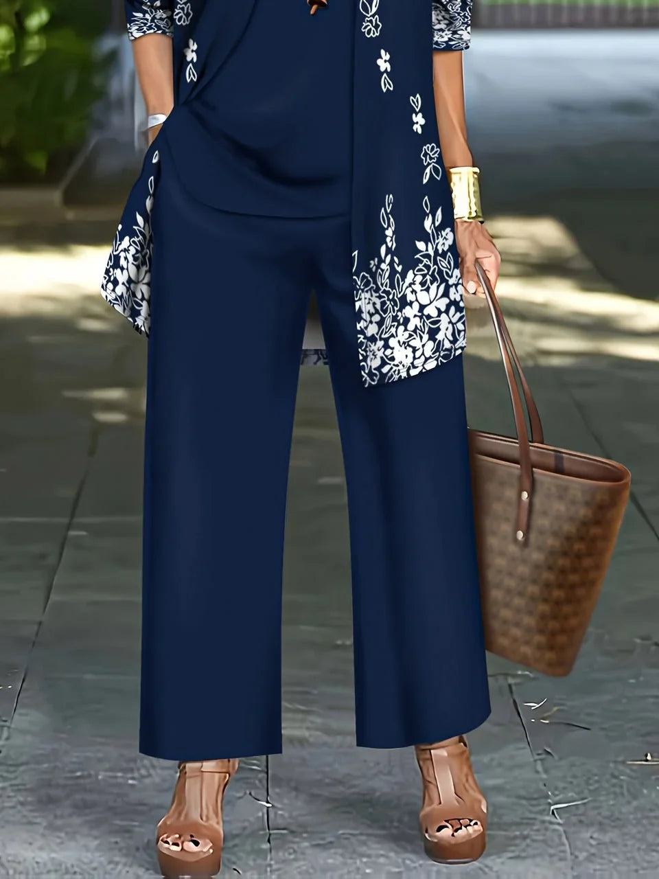 Women Floral Printing Matching Outfit Daily Long Sleeve Casual Set Matching Set