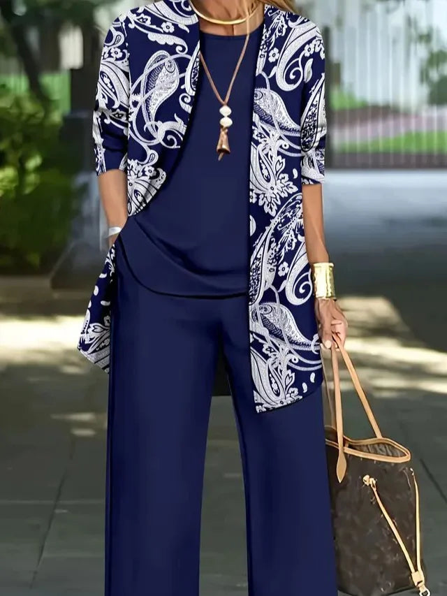 Women Paisley Printing Matching Outfit Daily Long Sleeve Casual Spring/Fall Multi-Piece Set Matching Set