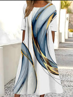 Gradient Abstract Line Print Half Sleeve Maxi Shirt Dress