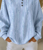 Light Blue Vertical Glitter Abstract Four-Button Henley Crew Neck Long Sleeve Sweatshirt
