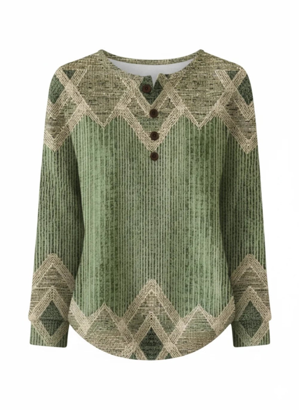 Chevron Geometric Print Henley Long Sleeve Knit Top