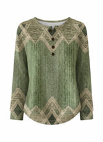 Chevron Geometric Print Henley Long Sleeve Knit Top