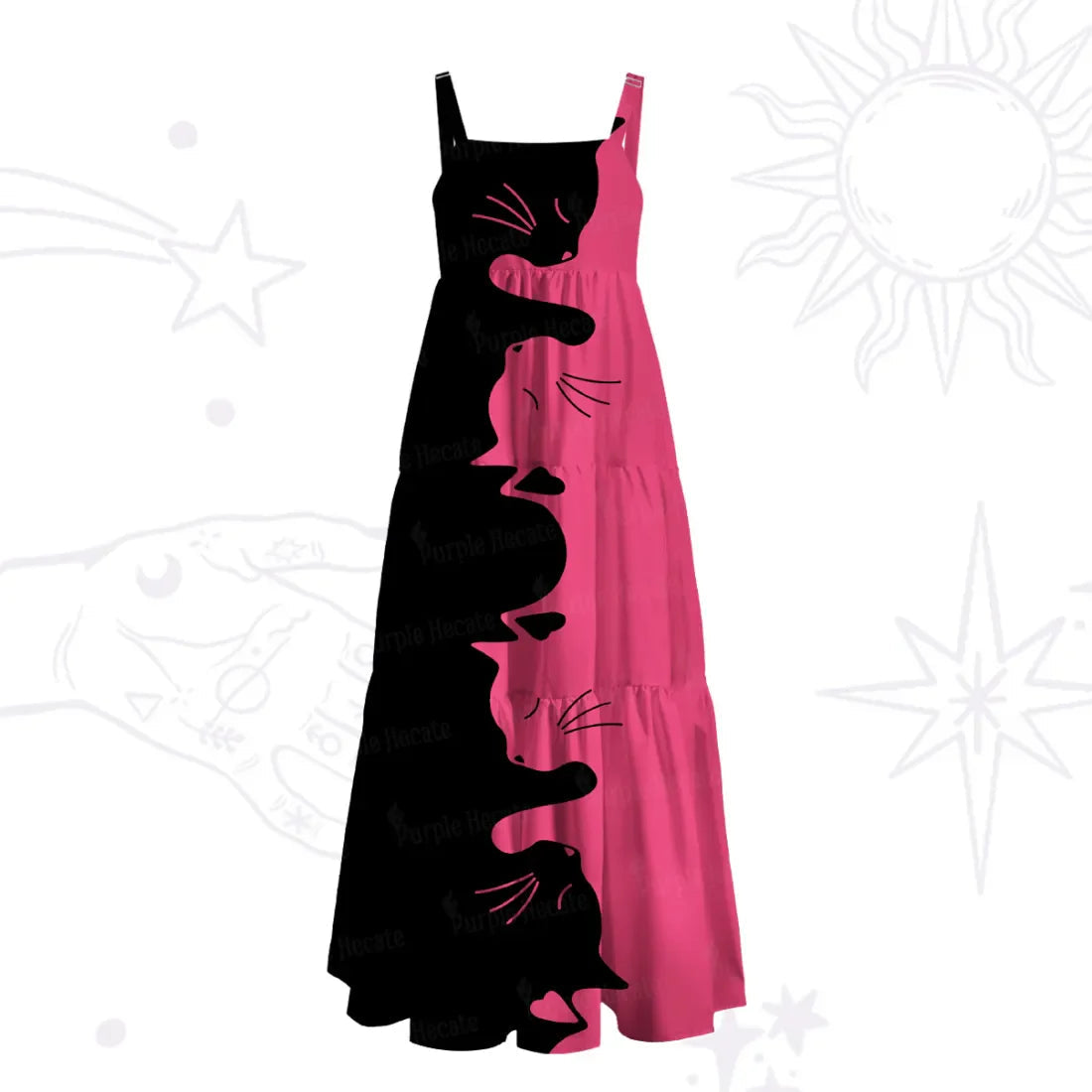 Yin Yang Cat Lover Wide Strap Flowy Maxi Dress