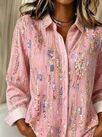 Shirt Collar Regular Long Sleeve Abstract Buckle Regular Loose Button Up Shirt For Women