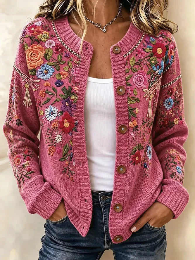 Women Spring/Fall Outerwear Vintage Floral Long Sleeve Jacket