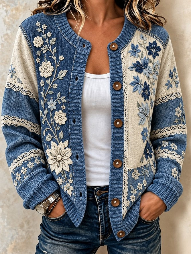 Women Floral Long Sleeve Comfy Casual Cardigan