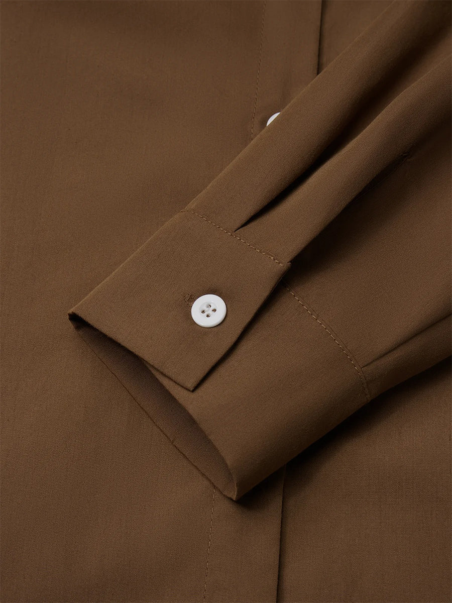 Coffee Casual Loose Plain V Neck Shirt
