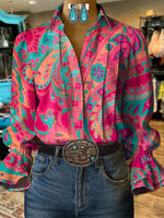 Vintage Floral Print Long Sleeve Blouse