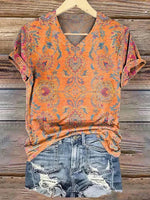 Stunning Orange V-neck Short Sleeve Top