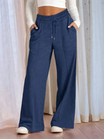 Plain Drawstring Relaxed Fit Wide Leg Pants