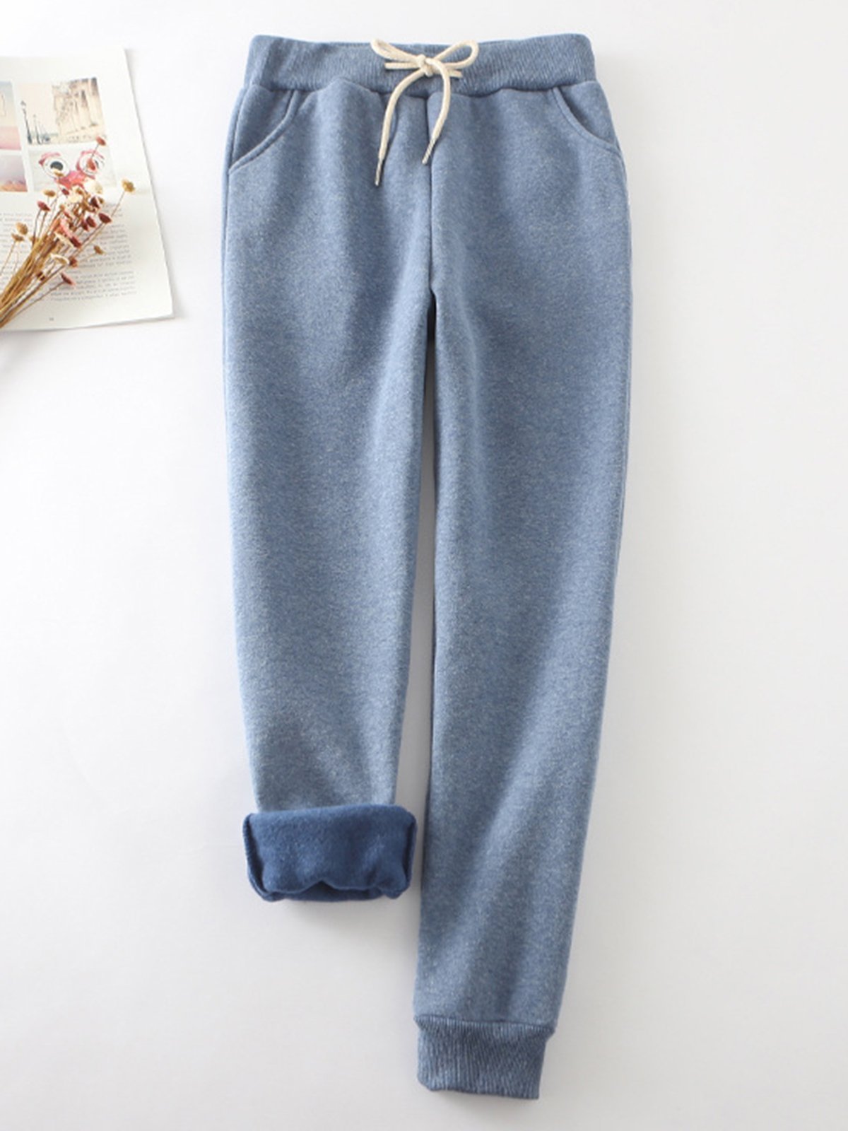 Casual Elastic Solid Casual Warm Pants