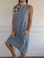 Solid Simple Round Neck Sleeveless Dress