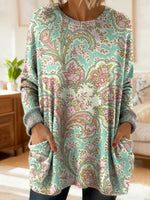 Women's Retro Floral Ethnic Art Print Casual Round Neck Long Sleeve Sweater