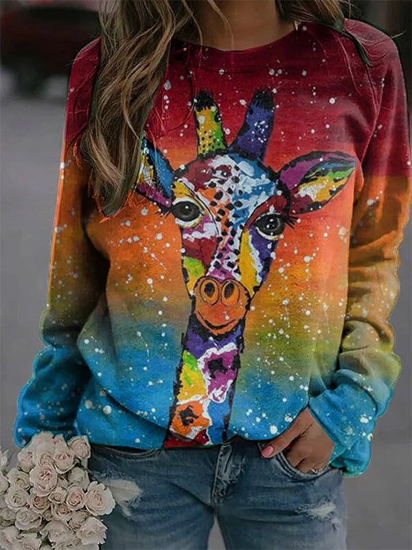 Multi Casual Round Neck Long Sleeve Zebra Printed Sweatshirts