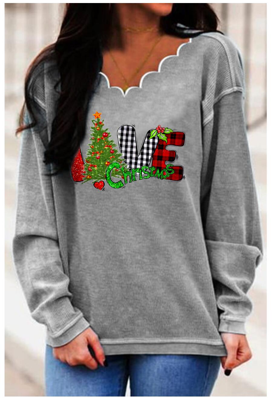 Christmas Tree Pattern Long Sleeve Sweatshirt