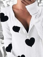 White Casual Graphic Tops V-neck Long Sleeve Heart Printed Sweatshirt